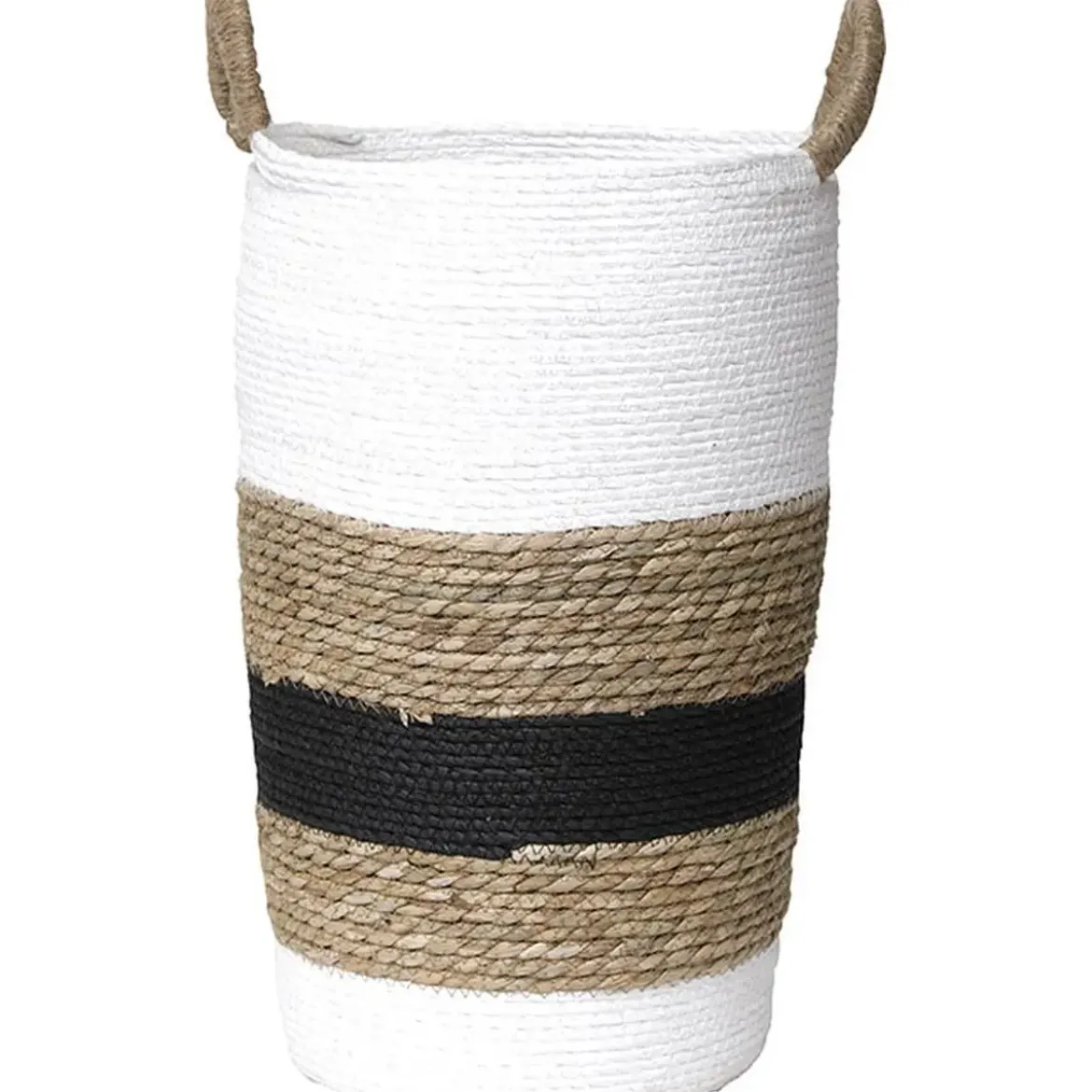 MOYENNE PANIERE RONDE VEGETALE ET PAPIER BLANC NATUREL NOIR