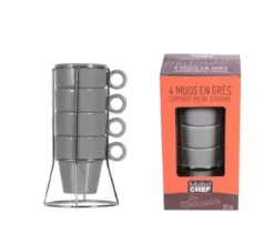 4 MUG EMPILABLE GRIS AVEC RACK 22CL GRES