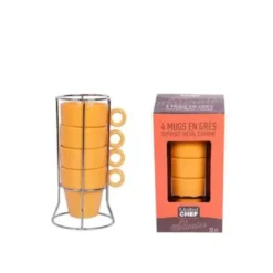 4 MUG EMPILABLE MOUTARDE AVEC RACK 22CL GRES
