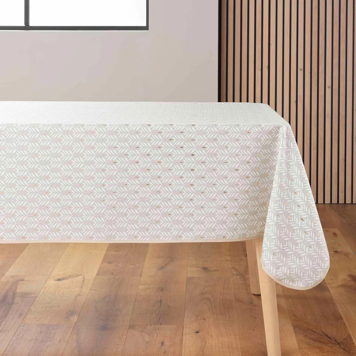 NAPPE RECTANGLE 145X240CM IMPRIME METALLISE PIANA NATUREL