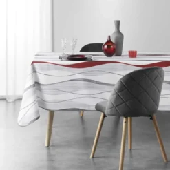 NAPPE RECTANGLE 150X240 CM POLYESTER IMP ONDULYS BLANC ROUGE