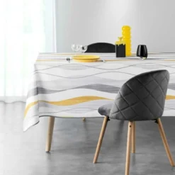 NAPPE RECTANGLE 150X240CM POLYESTER IMP ONDULYS BLANC JAUNE