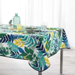 NAPPE RECTANGLE 150X240 CM POLYESTER IMPRIME PALMA BLANC