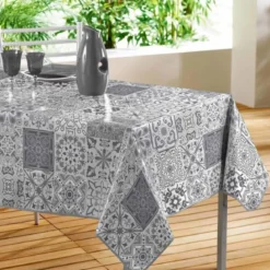 NAPPE RECTANGLE 140X240CM PVC IMPRIME PERSANE GRIS