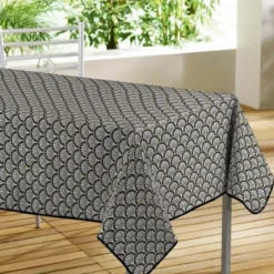 NAPPE RECTANGLE 140X240 CM PVC IMPRIME ARCHIBALD NOIR OCRE