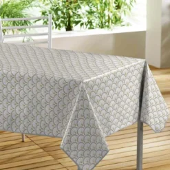 NAPPE RECTANGLE 140X240 CM PVC IMPRIME ARCHIBALD BLANC OCRE