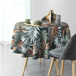 NAPPE RONDE 180 CM POLYESTER IMPRIME ALIANOR KAKI