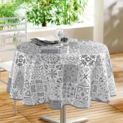 NAPPE RONDE 160CM PVC IMP PERSANE GRIS