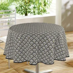 NAPPE RONDE 160 CM PVC IMPRIME ARCHIBALD NOIR OCRE