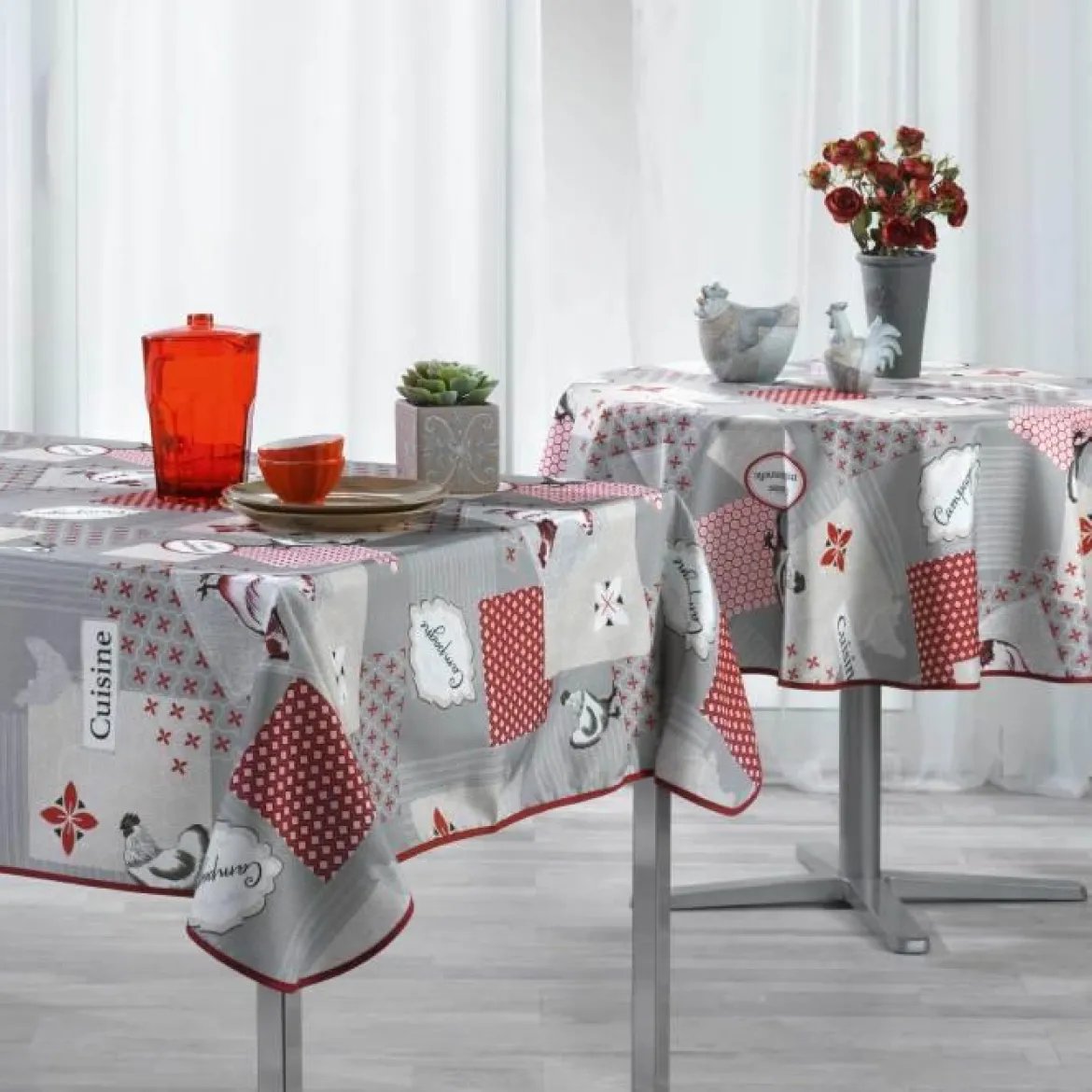 NAPPE RONDE 160 CM PVC IMPRIME GALIPI ROUGE