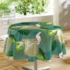 NAPPE RONDE 160 CM PVC PHOTOPRINT CACATOES VERT