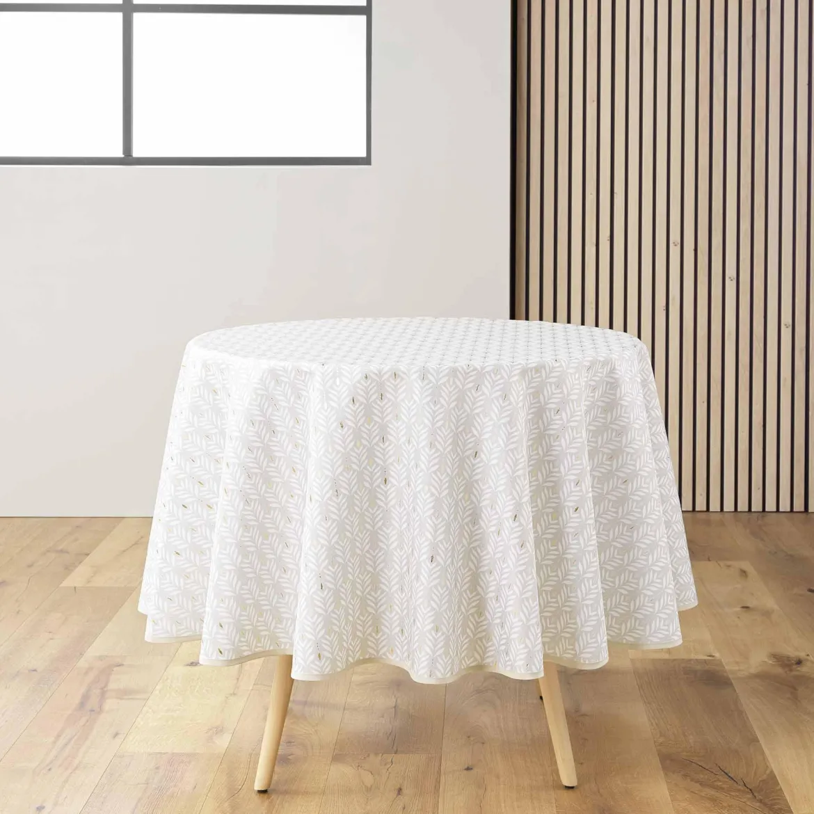 NAPPE RONDE D.180CM IMPRIME METALLISE PIANA NATUREL