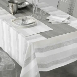 NAPPE 140X240CM COTON METALLISE ELDORA NATUREL ARGENT