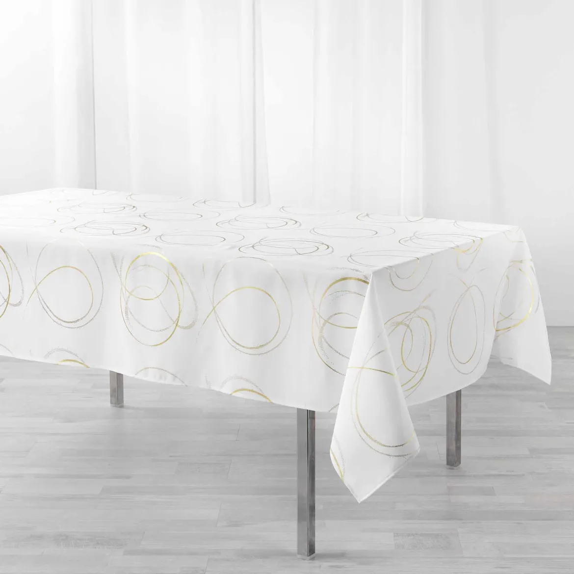 NAPPE 150X240CM METALLISE BULLY BLANC OR