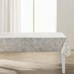 NAPPE 145X 240CM POLYESTER IMPRIME METALLISE ECLIPSE BLANC