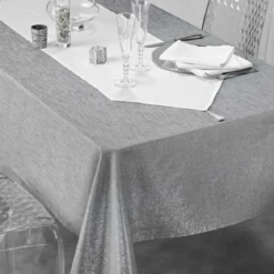 NAPPE 140X240CM POLYESTER UNI METALLISE SILVERY GRIS ARGENT