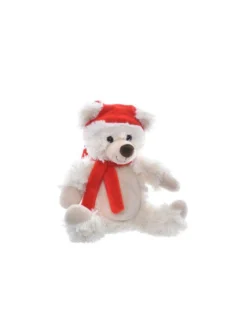 OURSON BLANC PELUCHE BONNET ECHARPE ROUGE PM