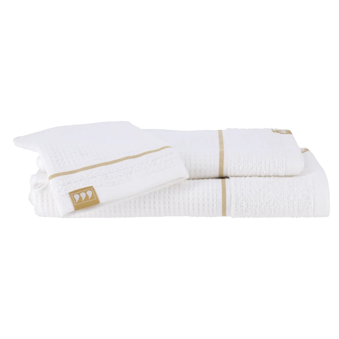 PACK 3 PIECES GANT SERVIETTES 50X90CM 70X130CM BLANC OR