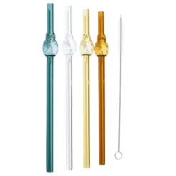 PAILLE EN VERRE FORME ANANAS X4 AVEC GOUPILLON