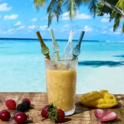 PAILLE EN VERRE FORME ANANAS X4 AVEC GOUPILLON