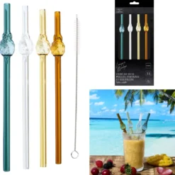 PAILLE EN VERRE FORME ANANAS X4 AVEC GOUPILLON
