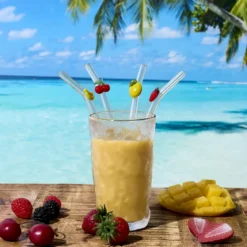 PAILLE EN VERRE FORME FRUIT X4 AVEC GOUPILLON