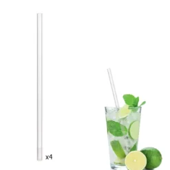 PAILLE TRANSPARENTE EN VERRE X4 AVEC GOUPILLON