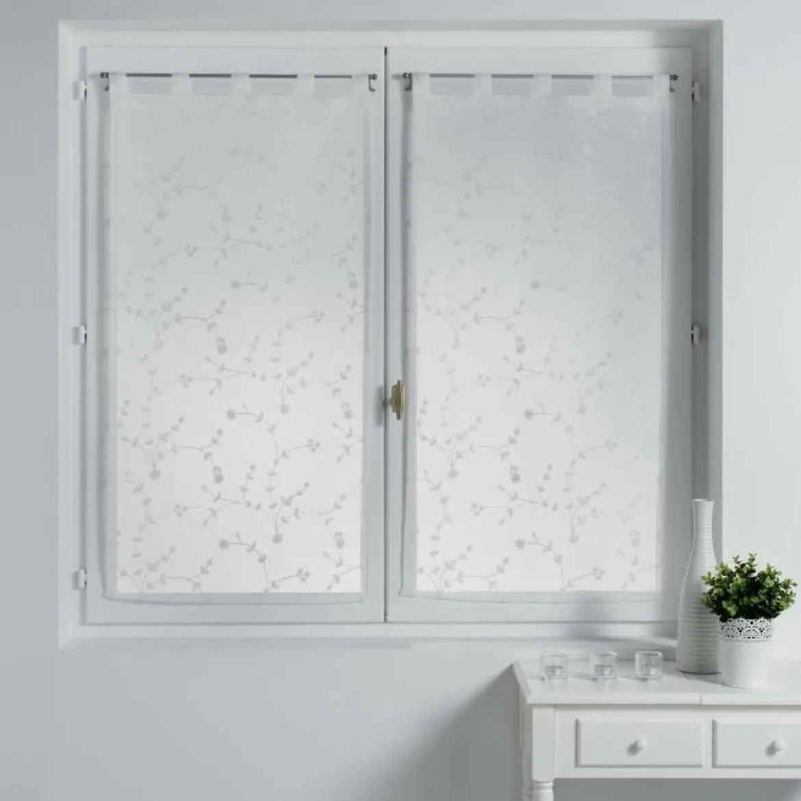 PAIRE DROITE PASSANTS 2X60X120CM VOILE SABLE PETITE FLEUR