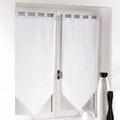 PAIRE POMPON PASSANTS 2X60X90CM VOILE UNI VOILINE BLANC