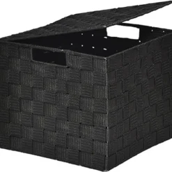 PANIER CARRE POLYESTER AVEC COUVERCLE NOIR TAILLE L