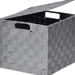 PANIER CARRE POLYESTER AVEC COUVERCLE GRIS TAILLE L