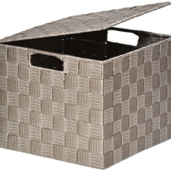 PANIER CARRE POLYESTER AVEC COUVERCLE TAUPE TAILLE M