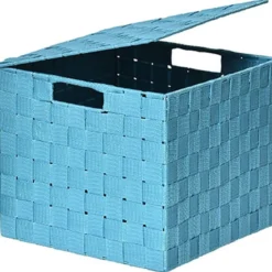 PANIER CARRE POLYESTER AVEC COUVERCLE TURQUOISE TAILLE L