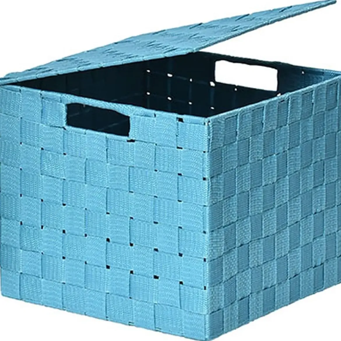 PANIER CARRE POLYESTER AVEC COUVERCLE TURQUOISE TAILLE L