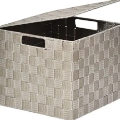 PANIER CARRE POLYESTER AVEC COUVERCLE TAUPE TAILLE L