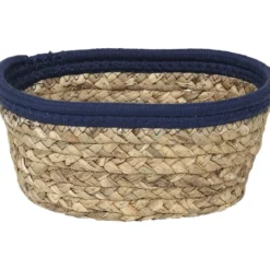 PANIER OVAL COTON MATIERE VEGETALE 21X16X9CM BLEU FONCE