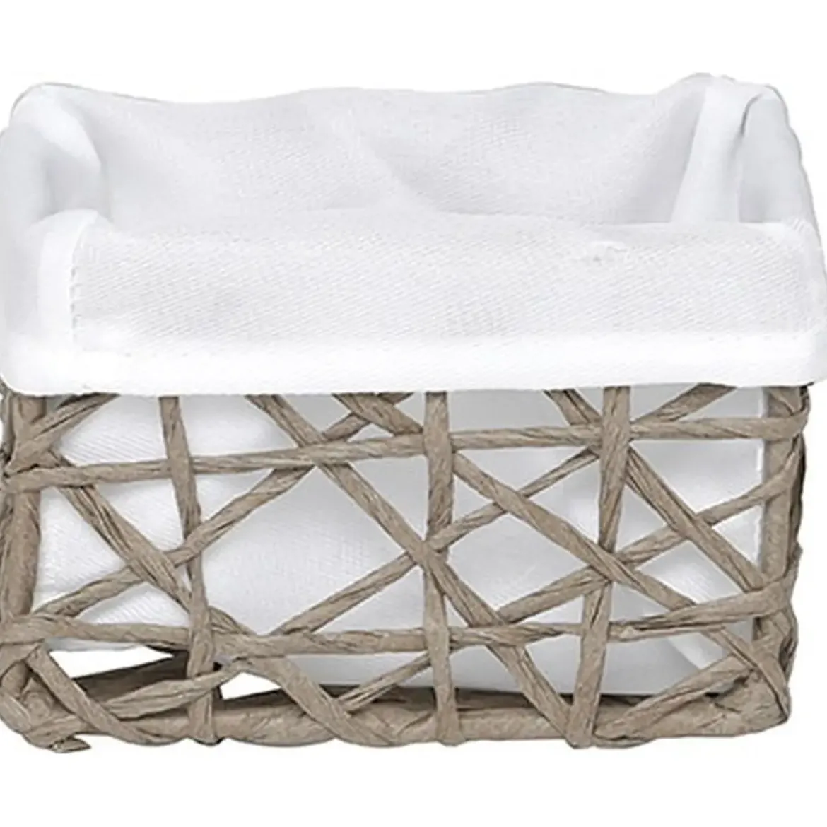 PANIER PM PAPIER TAUPE TISSU BLANC