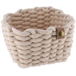 PANIER RECTANGLE FACON CORDE 22X22X15CM BEIGE