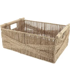 PANIER RECTANGLE PAPIER POIGNEE BOIS 44X31X17CM NATUREL