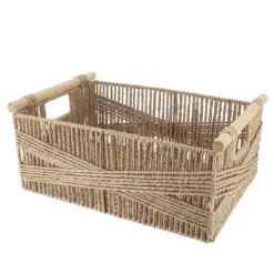 PANIER RECTANGLE PAPIER POIGNEE BOIS 39X27X15.5CM NATUREL