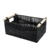 PANIER RECTANGLE PAPIER POIGNEE BOIS 34X23.5X14CM NOIR