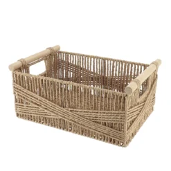 PANIER RECTANGLE PAPIER POIGNEE BOIS 34X23.5X14CM NATUREL