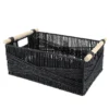PANIER RECTANGLE PAPIER POIGNEE BOIS 39X27X15.5CM NOIR