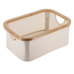 PANIER RECTANGLE PLIABLE CERCLAGE BAMBOU NATUREL