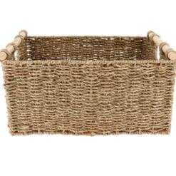 PANIER RECTANGLE VEGETALE POIGNEES BOIS 43X32X20CM NATUREL