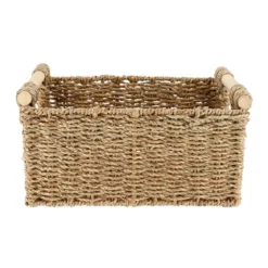 PANIER RECTANGLE VEGETALE POIGNEES BOIS 32X22X15CM NATUREL
