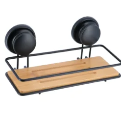PANIER RECTANGLE VENTOUSES METAL PLATEAU BAMBOU NOIR