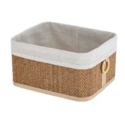 PANIER RECTANGULAIRE BAMBOU 28.5X23X15CM NATUREL ET BLANC