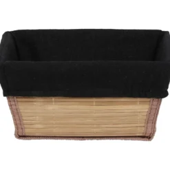 PANIER RECTANGULAIRE EVASE 21X16X11CM BAMBOU TISSU NOIR