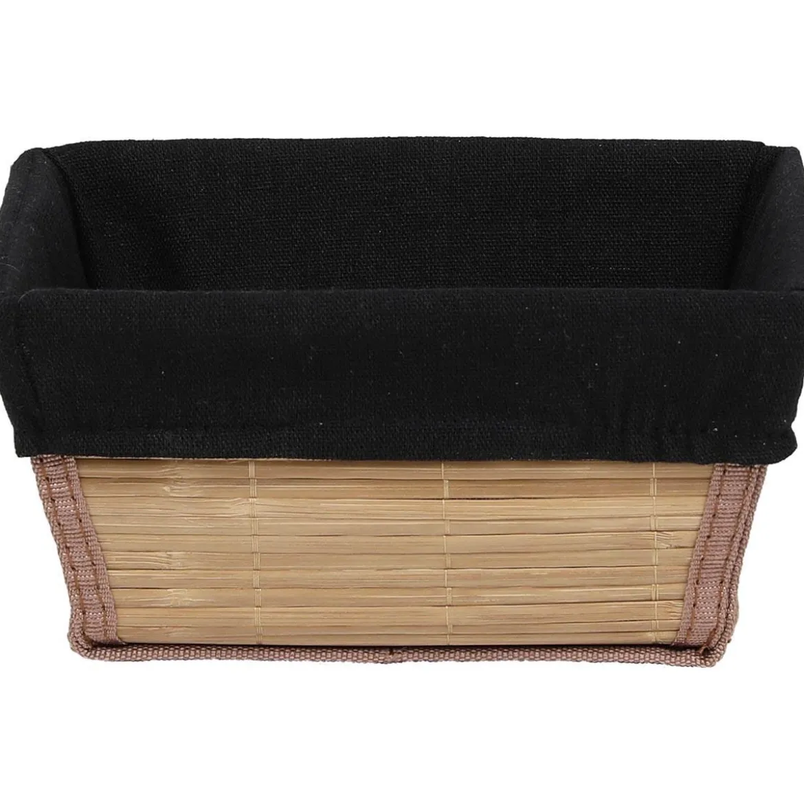 PANIER RECTANGULAIRE EVASE 21X16X11CM BAMBOU TISSU NOIR